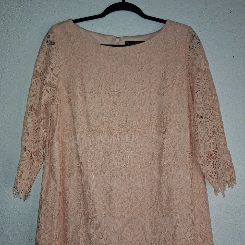 Jessica Howard Size 14W Knee Length Lace Women Peach Dress - Picture 4 of 11